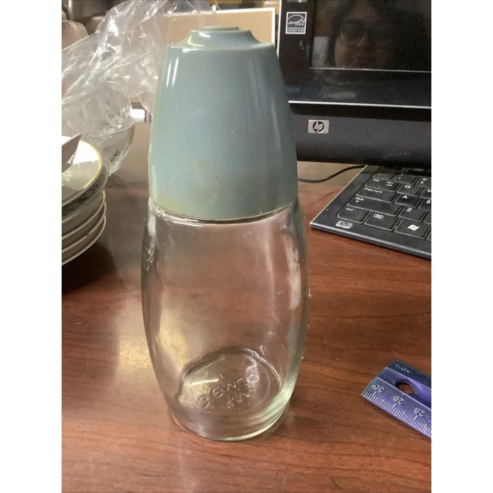 Vintage Toothpick Holder Gemco Glass With Bluegreen Plastic Lid Dispenser